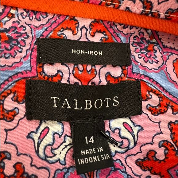 NEW Talbots Non-Iron Perfect Shirt Whimsical Medallion in Blue Purple Size 14 - Picture 5 of 7